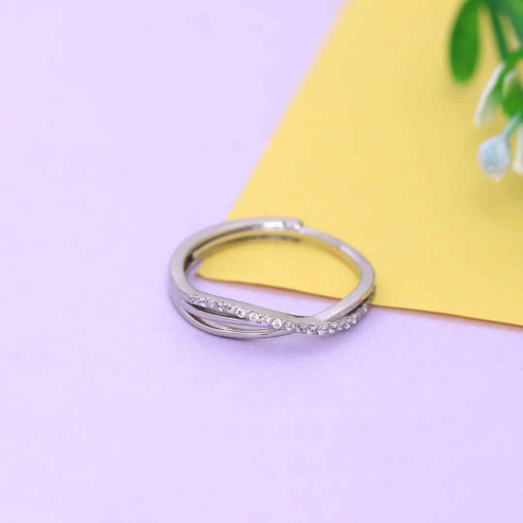 Silver Crystal Adjustable Ring