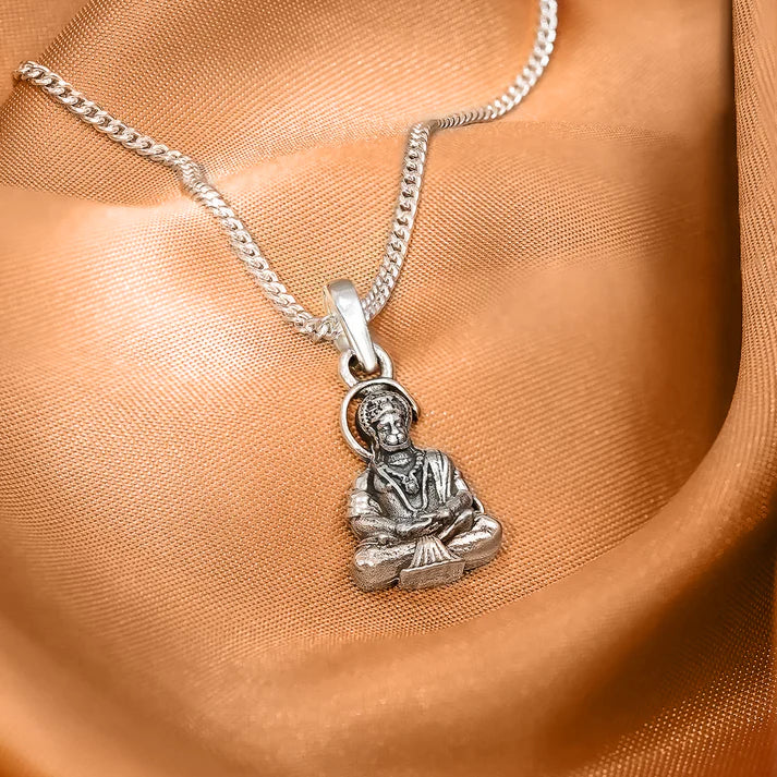 Pure Silver Meditating Hanuman Ji Pendant