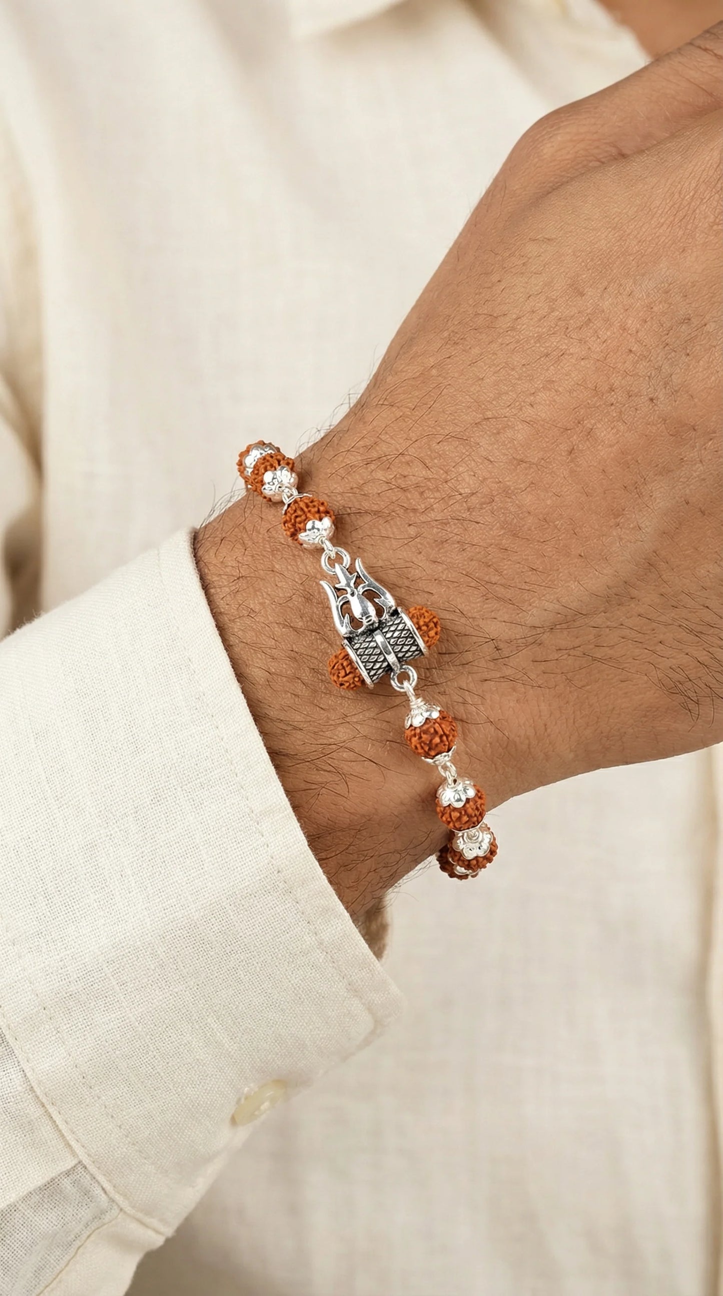 Silver Shiv Trishul Rudraksha Bracelet