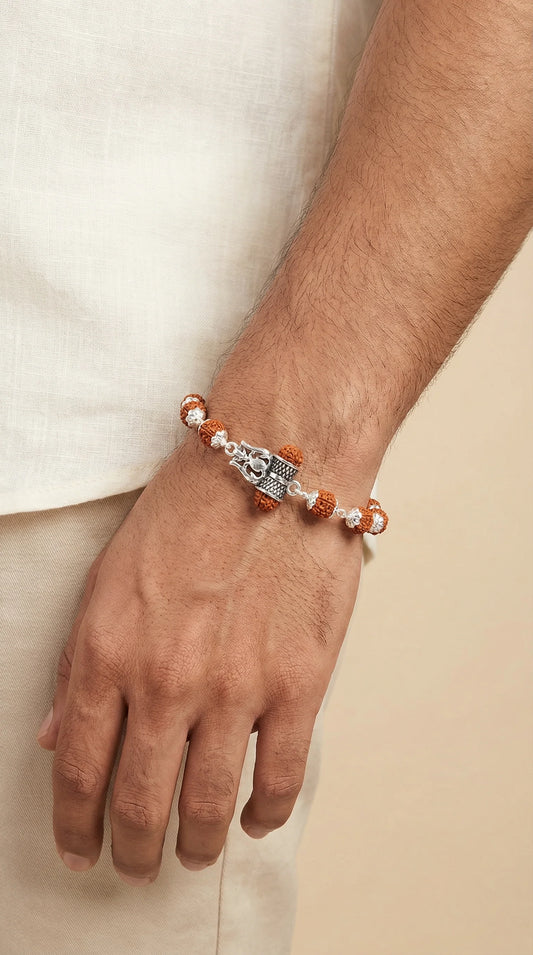 Silver Shiv Trishul Rudraksha Bracelet