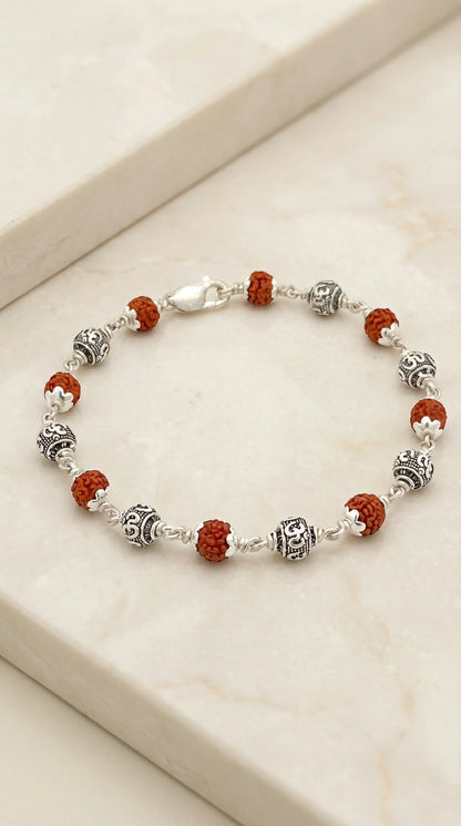 Silver Om Rudraksha Bracelet