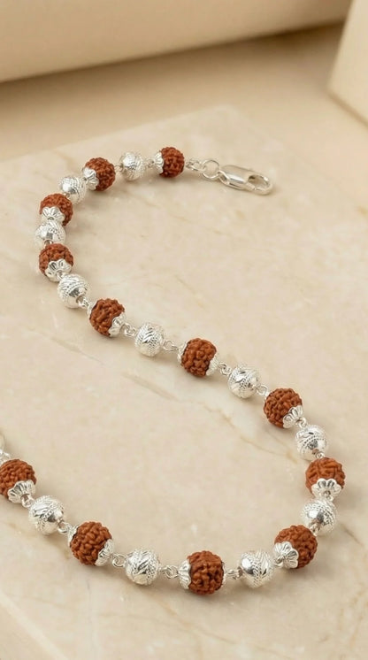 Silver Moti Rudraksha Bracelet