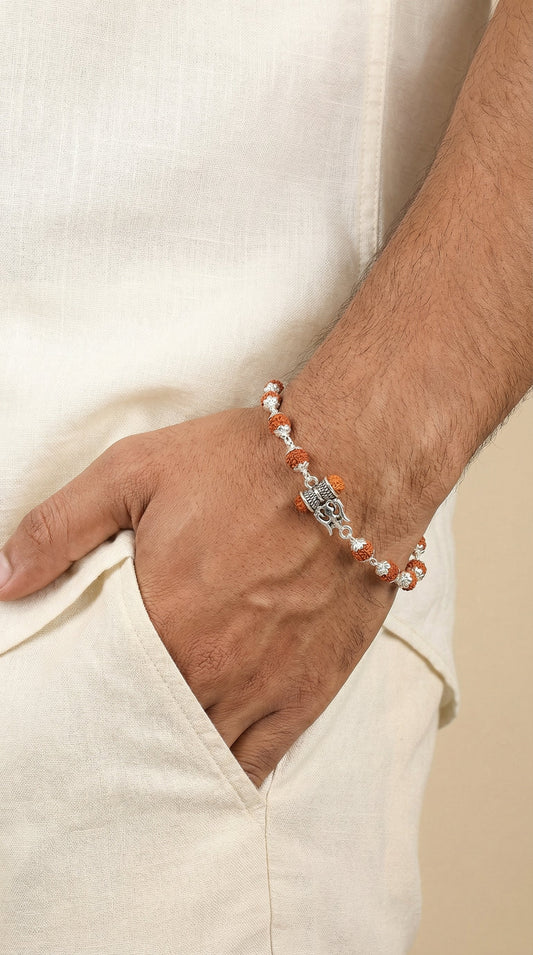 Silver Shiv Trishul Rudraksha Bracelet