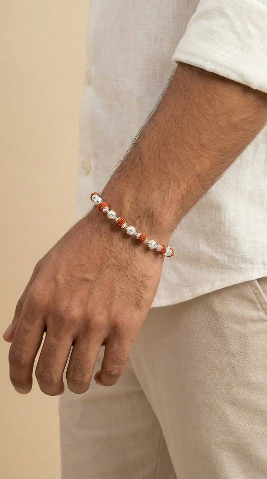 Silver Moti Rudraksha Bracelet