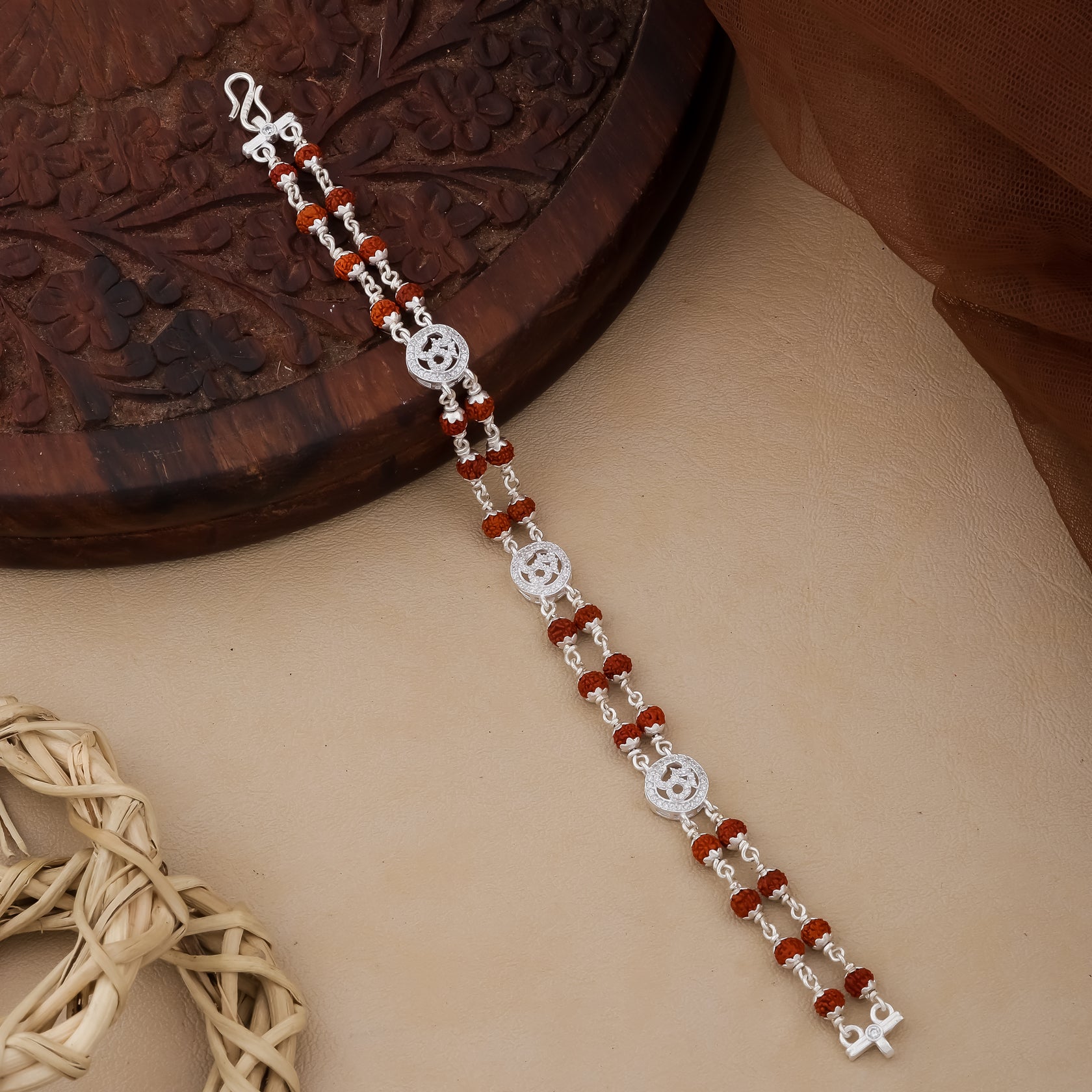 925 Silver Omkar Rudraksha Faith Bracelet