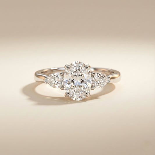 Diamond ring with a beige background