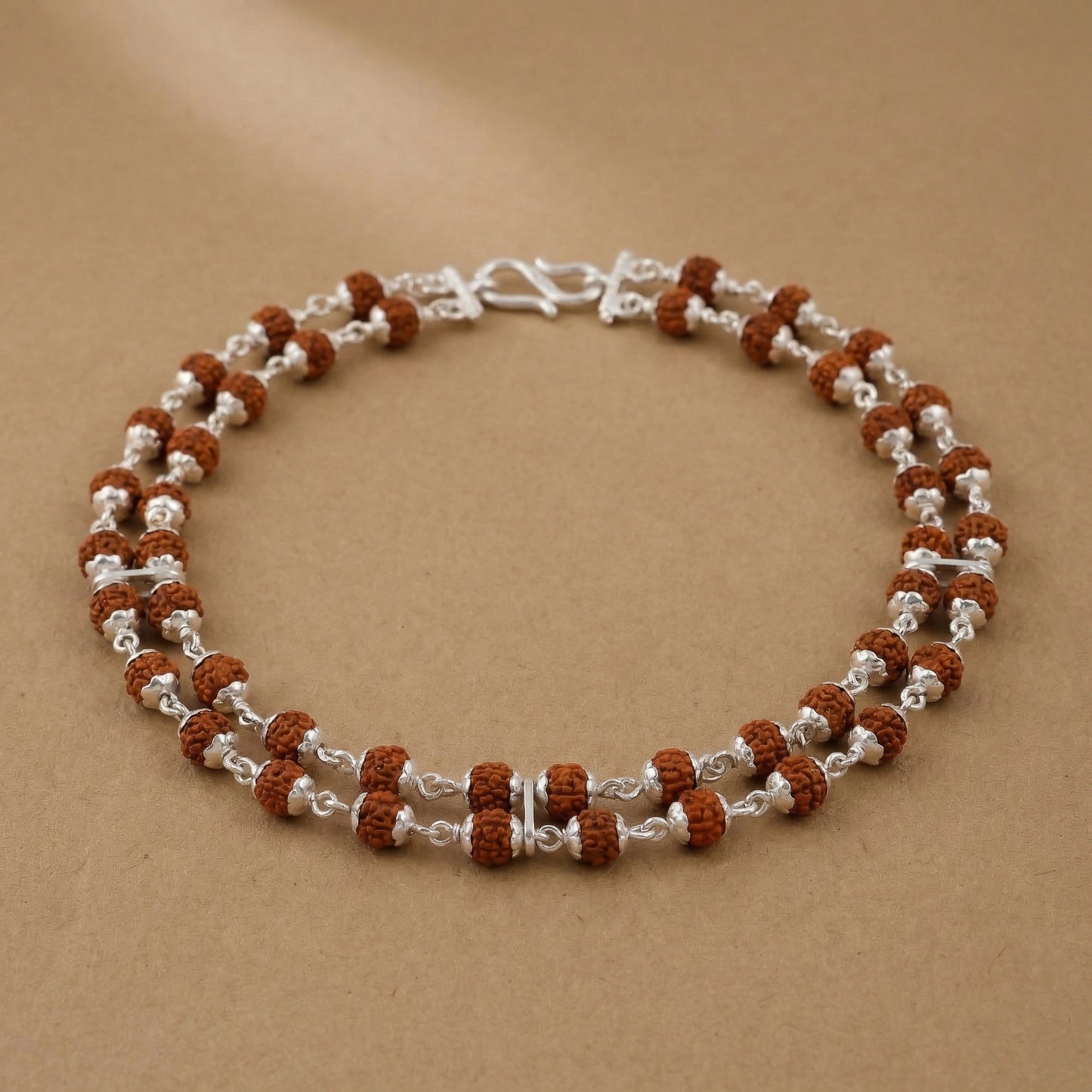 925 silver two-line Rudraksha bracelet with S-lock clasp