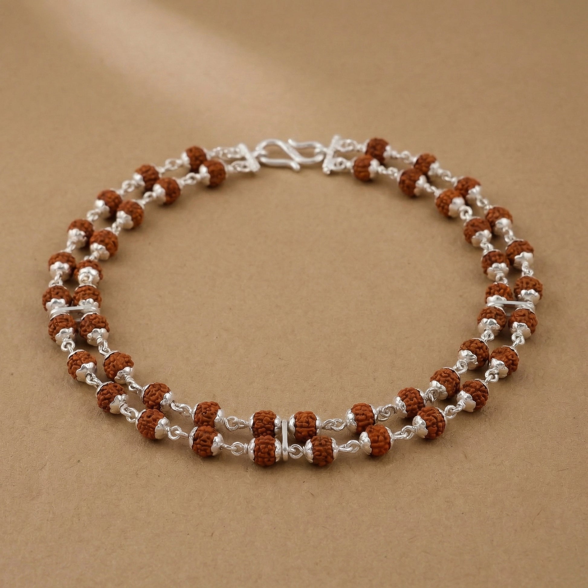 925 silver two-line Rudraksha bracelet with S-lock clasp