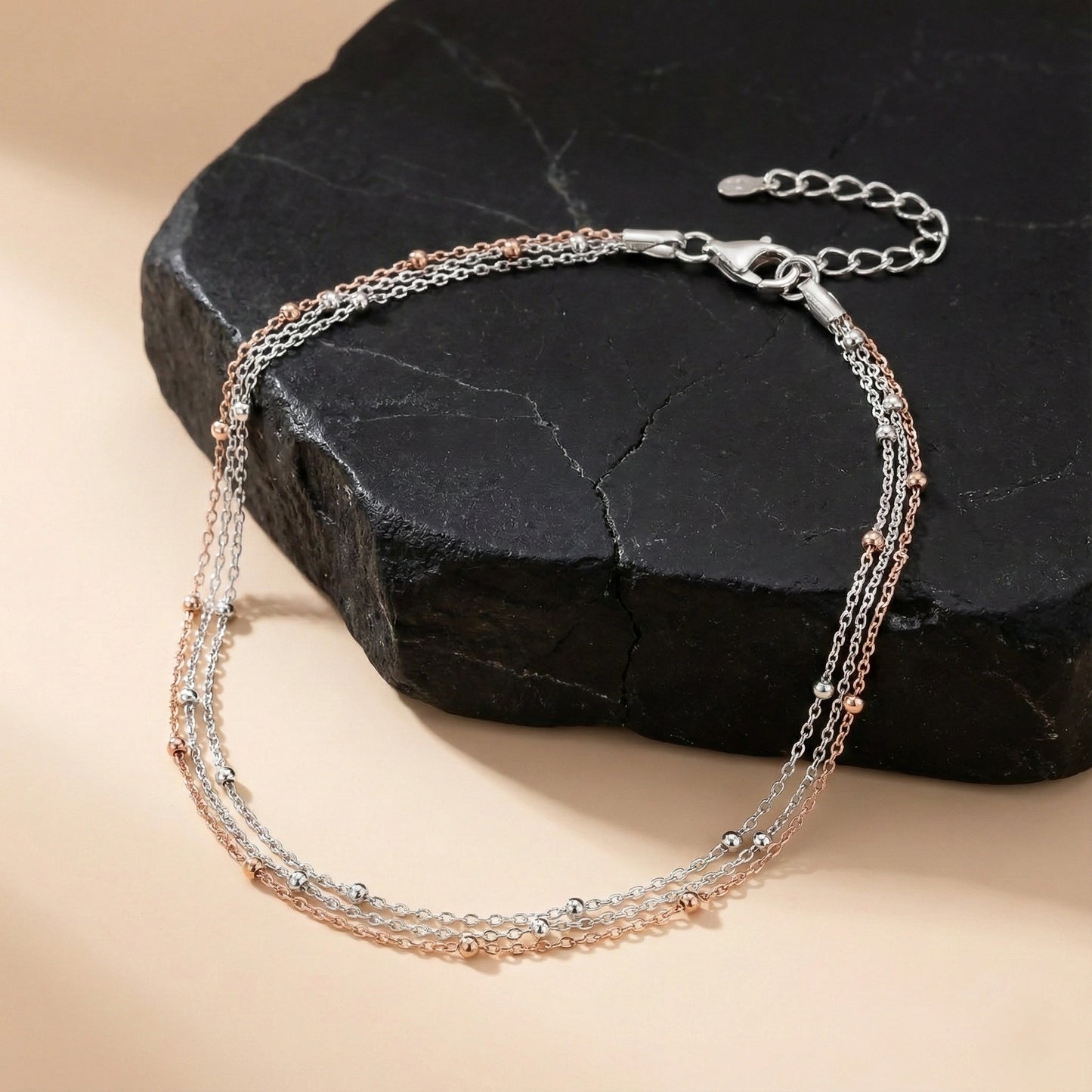 Exquisite 925 Silver Anklet Chain with Adjustable Length and Elegant Beaded Design