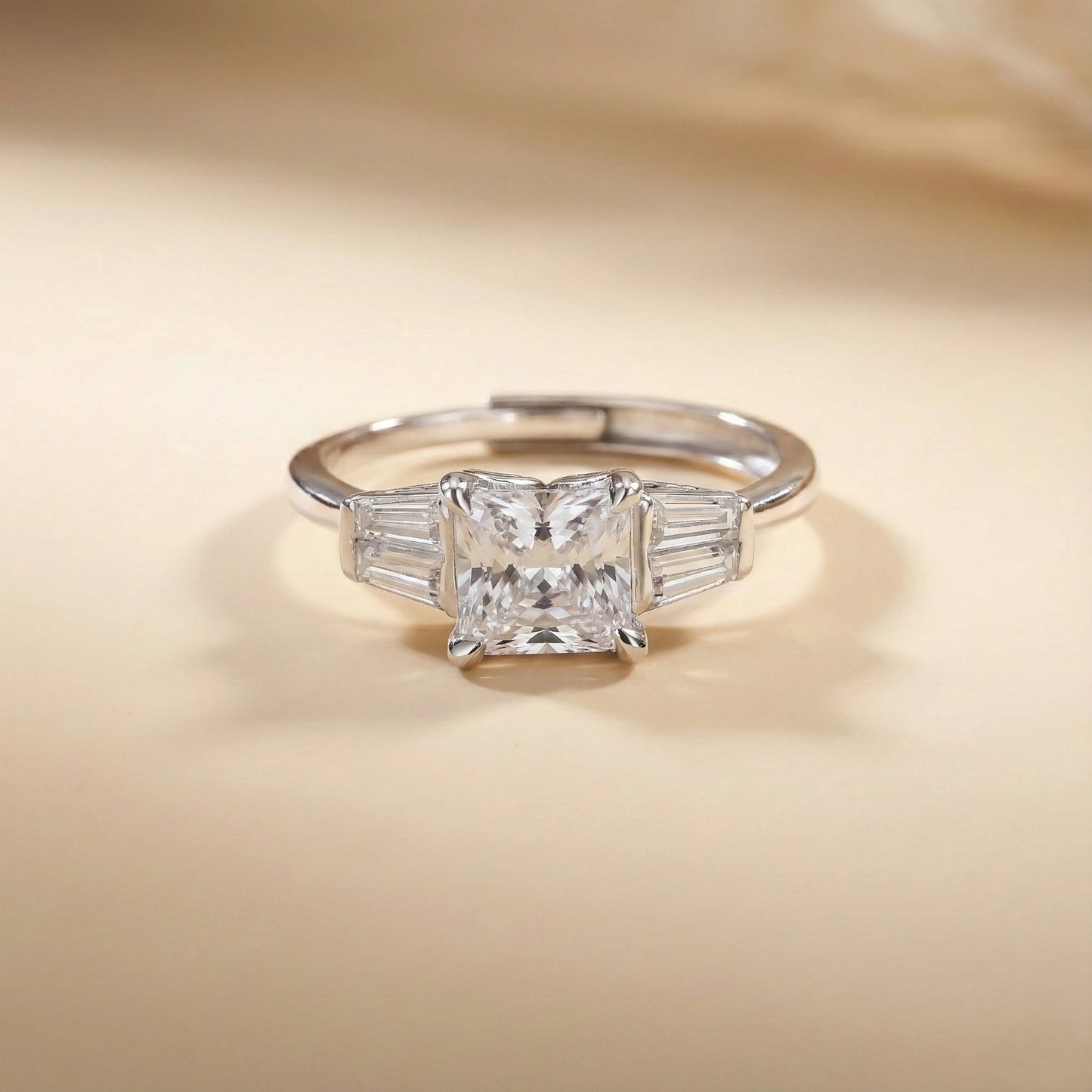 Diamond ring with a beige background