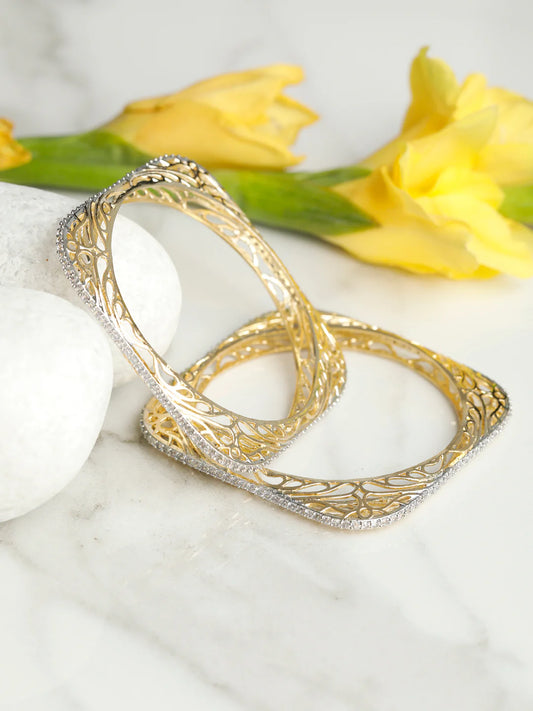 Allure Wings - Square American Diamond Gold Plated Set of 2 Bangles