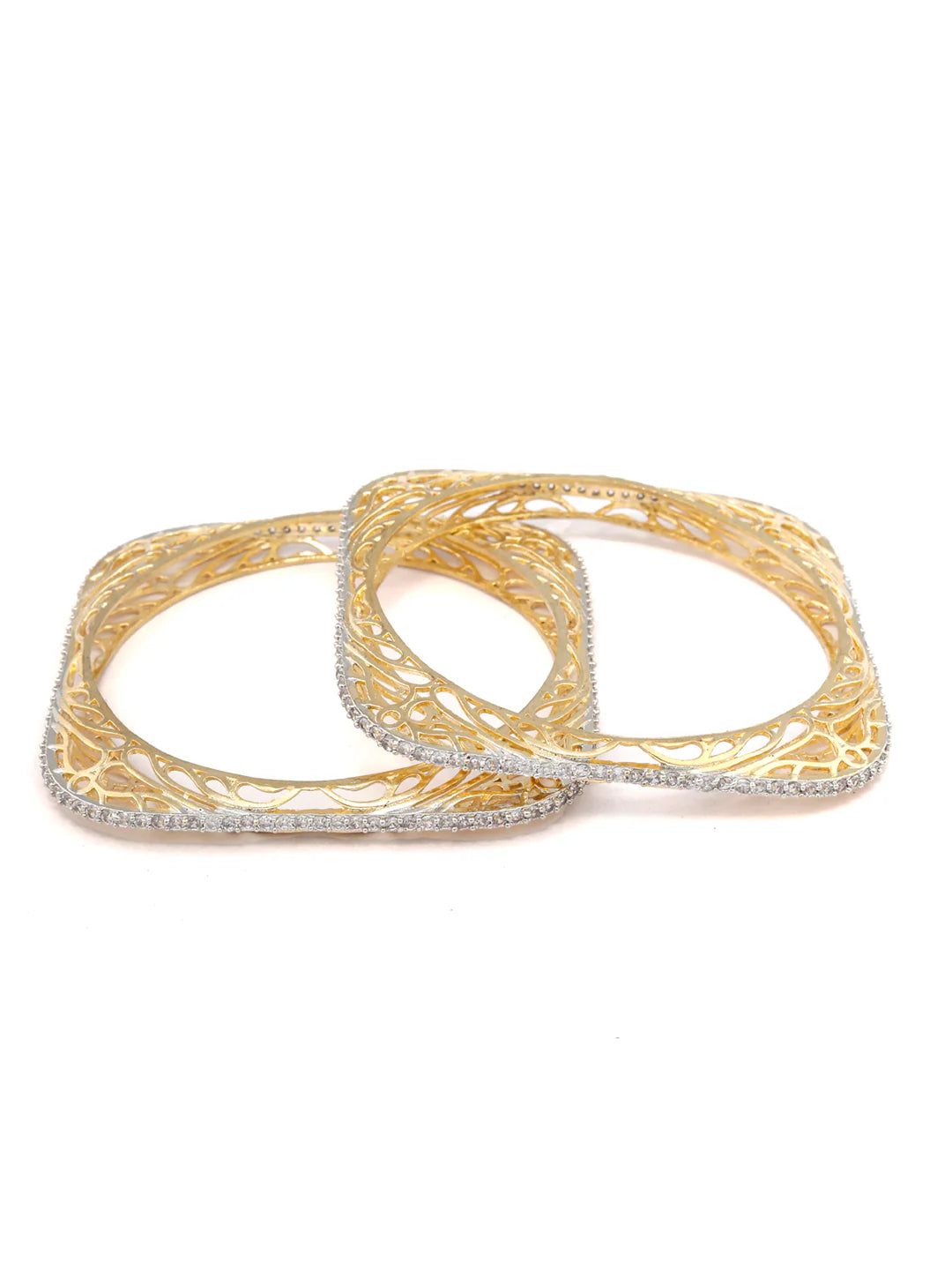Allure Wings - Square American Diamond Gold Plated Set of 2 Bangles