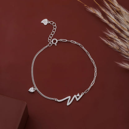Exquisite 925 Silver Adjustable Love Bracelet with Heart & Round Charms
