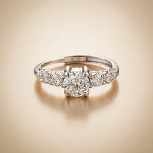 Diamond ring on a beige background