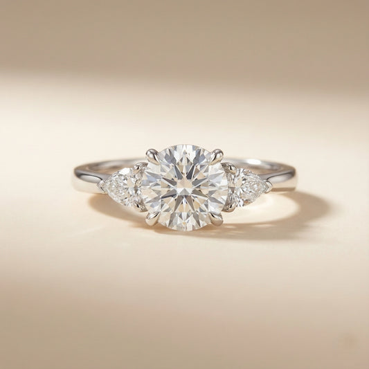 Diamond ring with a beige background