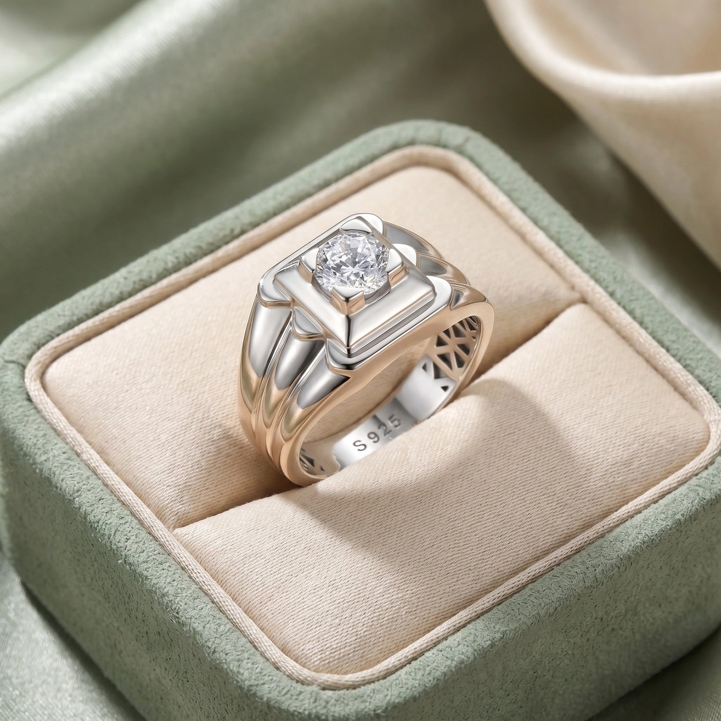 Men’s Silver Square Signet Ring with Stone