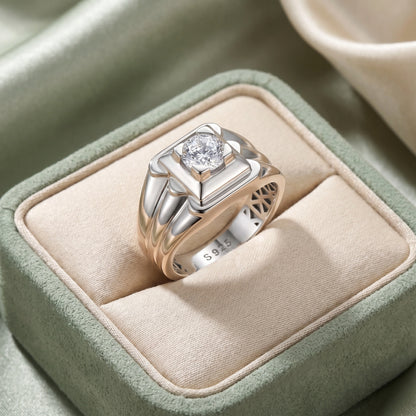 Men’s Silver Square Signet Ring with Stone