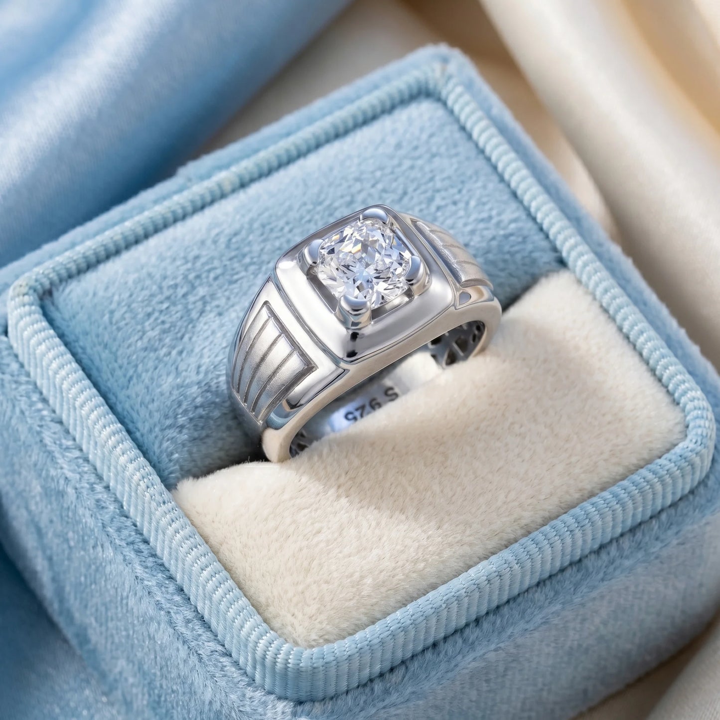 Cushion Solitaire Diamond Ring in 925 Silver Jewellery with Plain Band