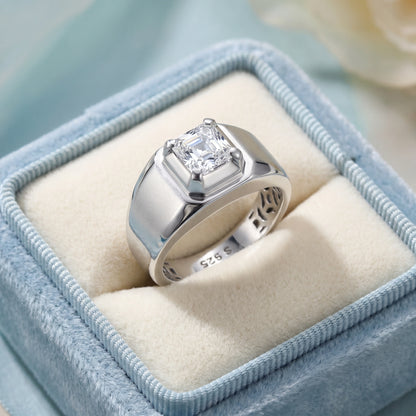 Asscher Cut Diamond Ring in 925 Silver Jewellery with Matte Polished Finish