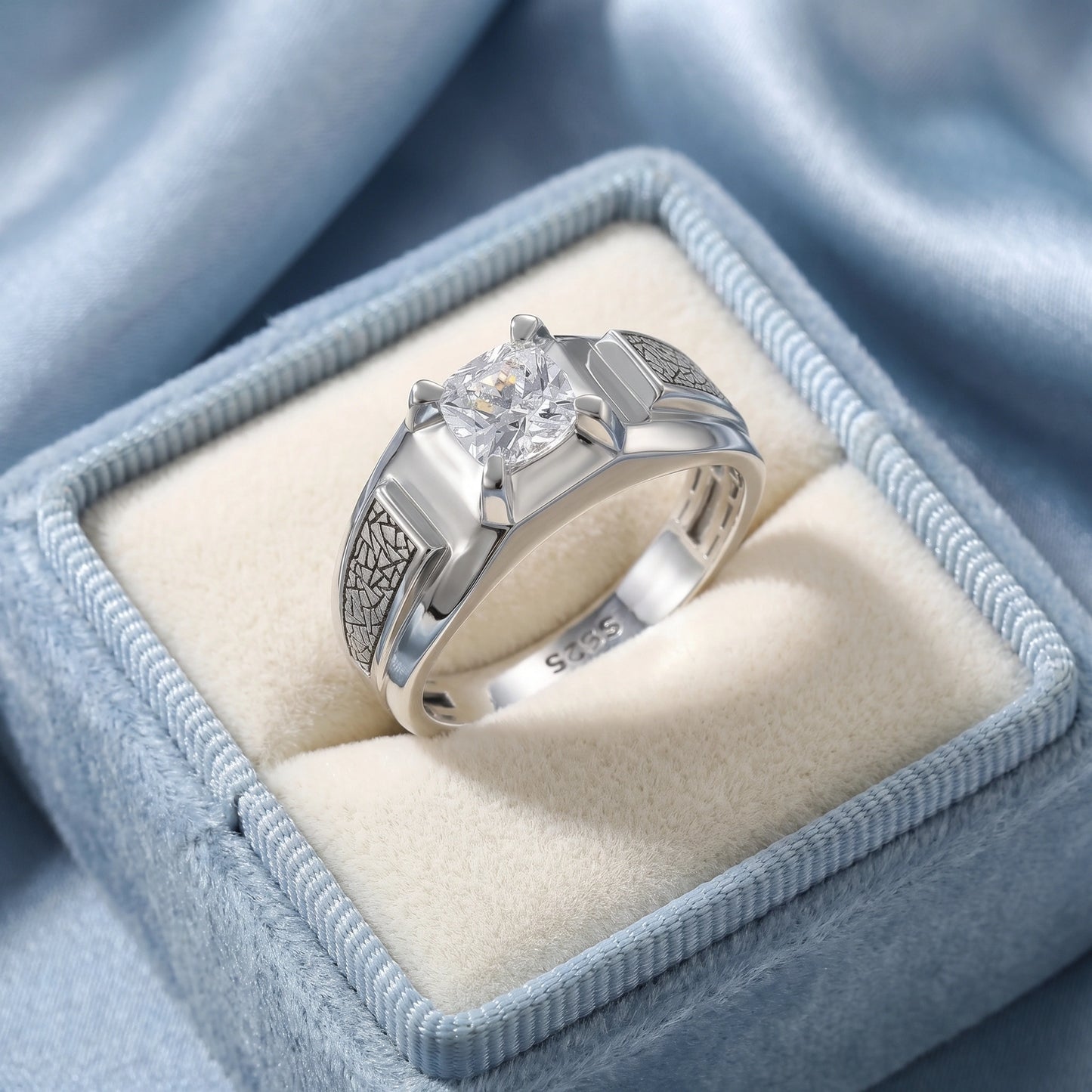 Cushion Solitaire Diamond Ring in 925 Silver Jewellery with 4 Prong Band