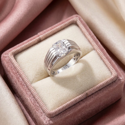 Octagon Solitaire Ring in 925 Silver Jewellery with Minimal Plain Band Design