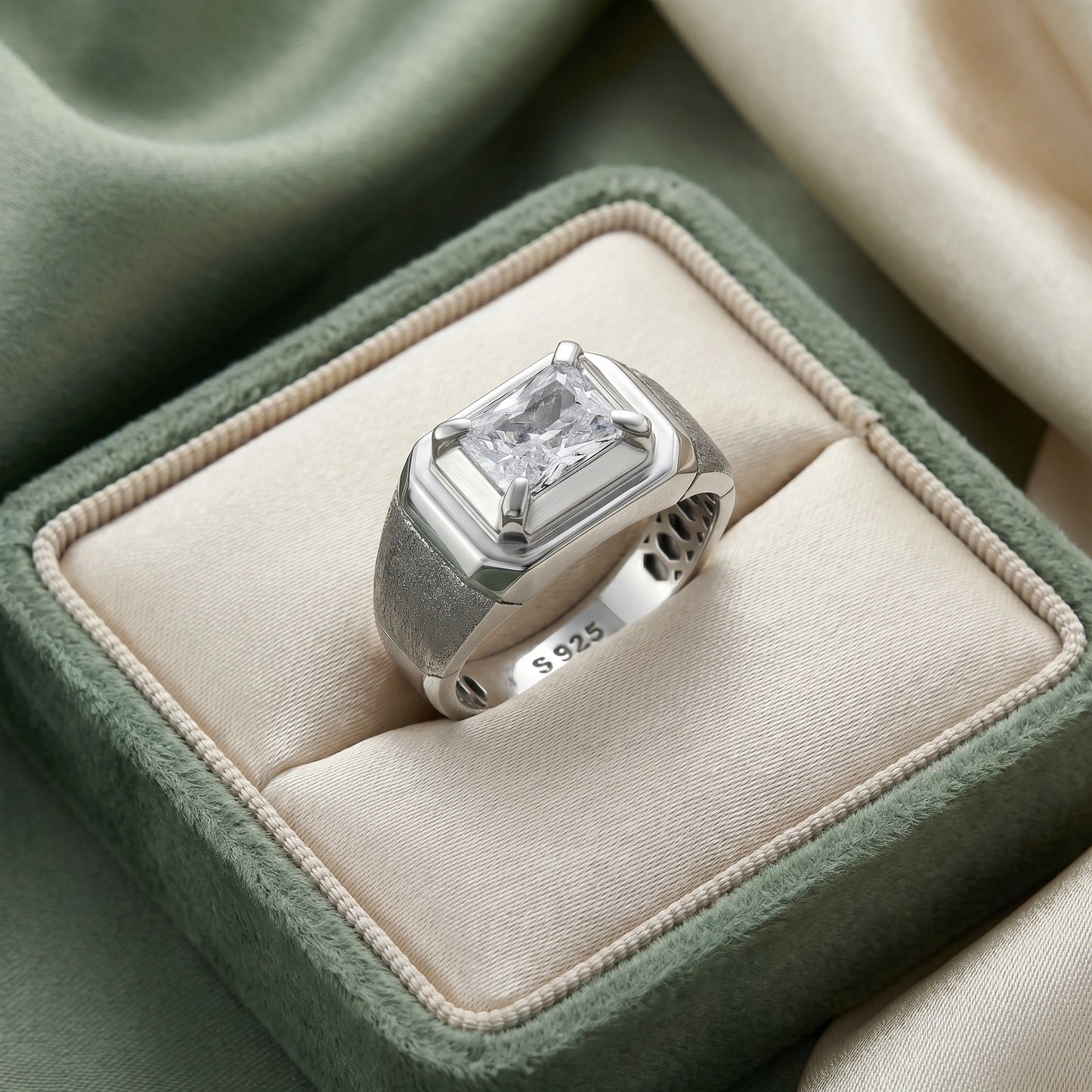 Octagon Solitaire Ring in 925 Silver Jewellery with Italian Matte Polish Finish