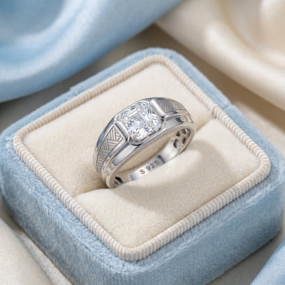 Asscher Cut Solitaire Ring in 925 Silver Jewellery with Textured Designer Band