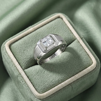 Asscher Cut Solitaire Ring in 925 Silver Jewellery with Textured Designer Band