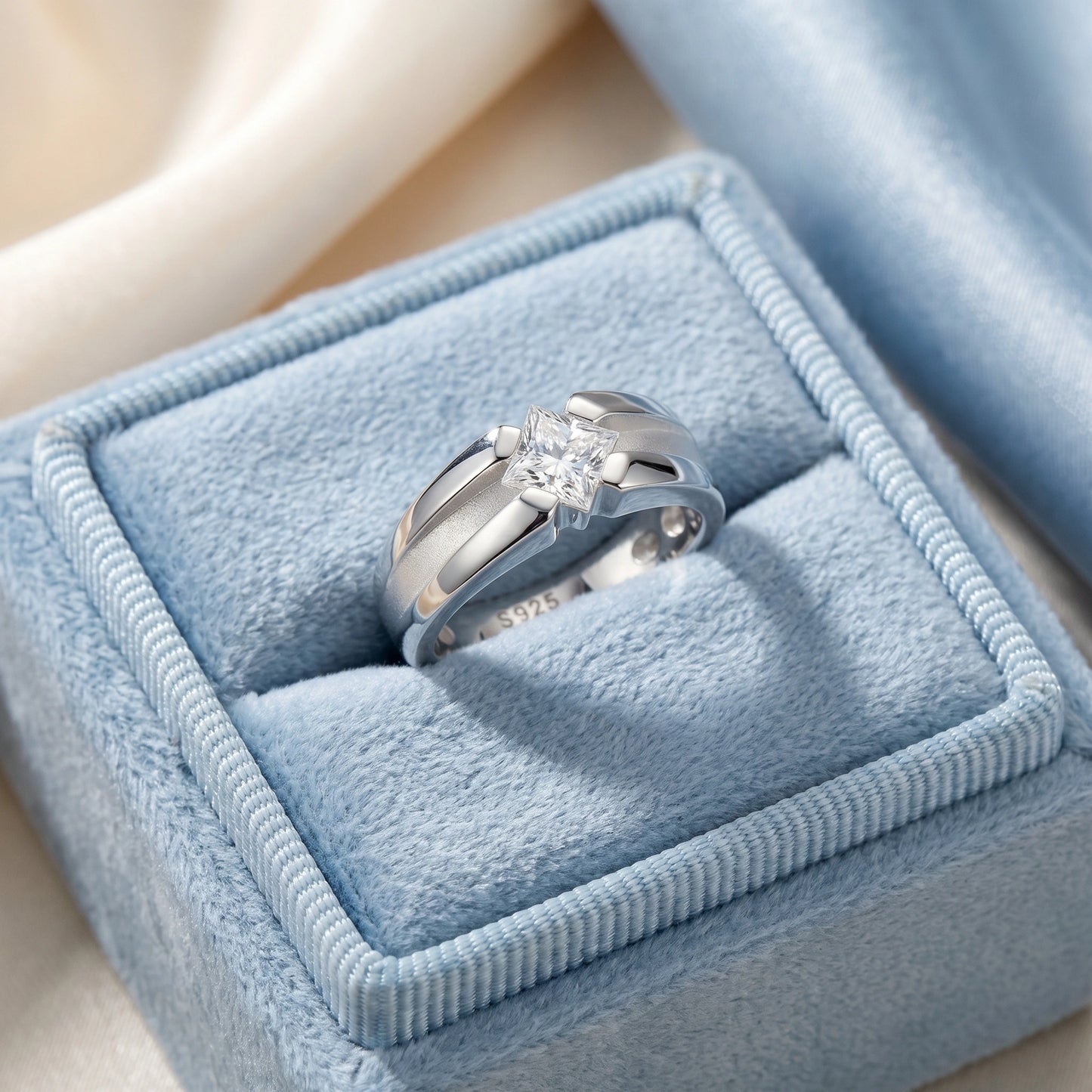 Square Solitaire Ring in 925 Silver Jewellery with Minimal Plain Band Design