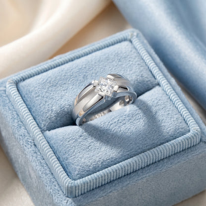 Square Solitaire Ring in 925 Silver Jewellery with Minimal Plain Band Design