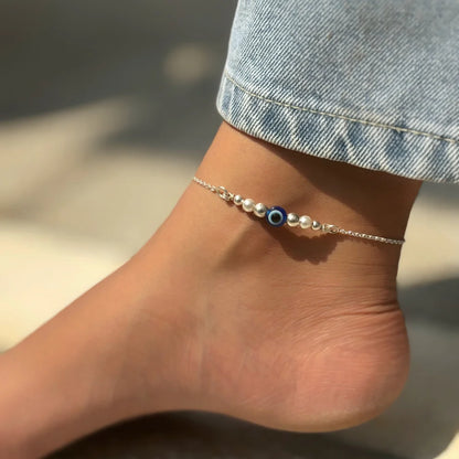 Silver Evil Eye anklet