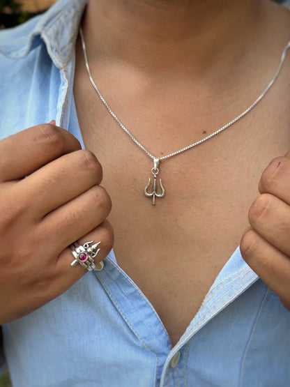 Silver Mahadev Trishul pendant( Without chain)