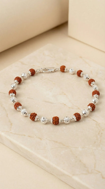 Silver Moti Rudraksha Bracelet