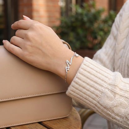 Exquisite 925 Silver Adjustable Love Bracelet with Heart & Round Charms