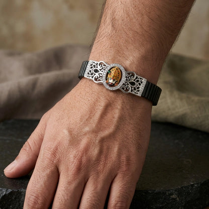 925 Silver Khatu Shyam Baba Minakari Bracelet with Mino & Diamond