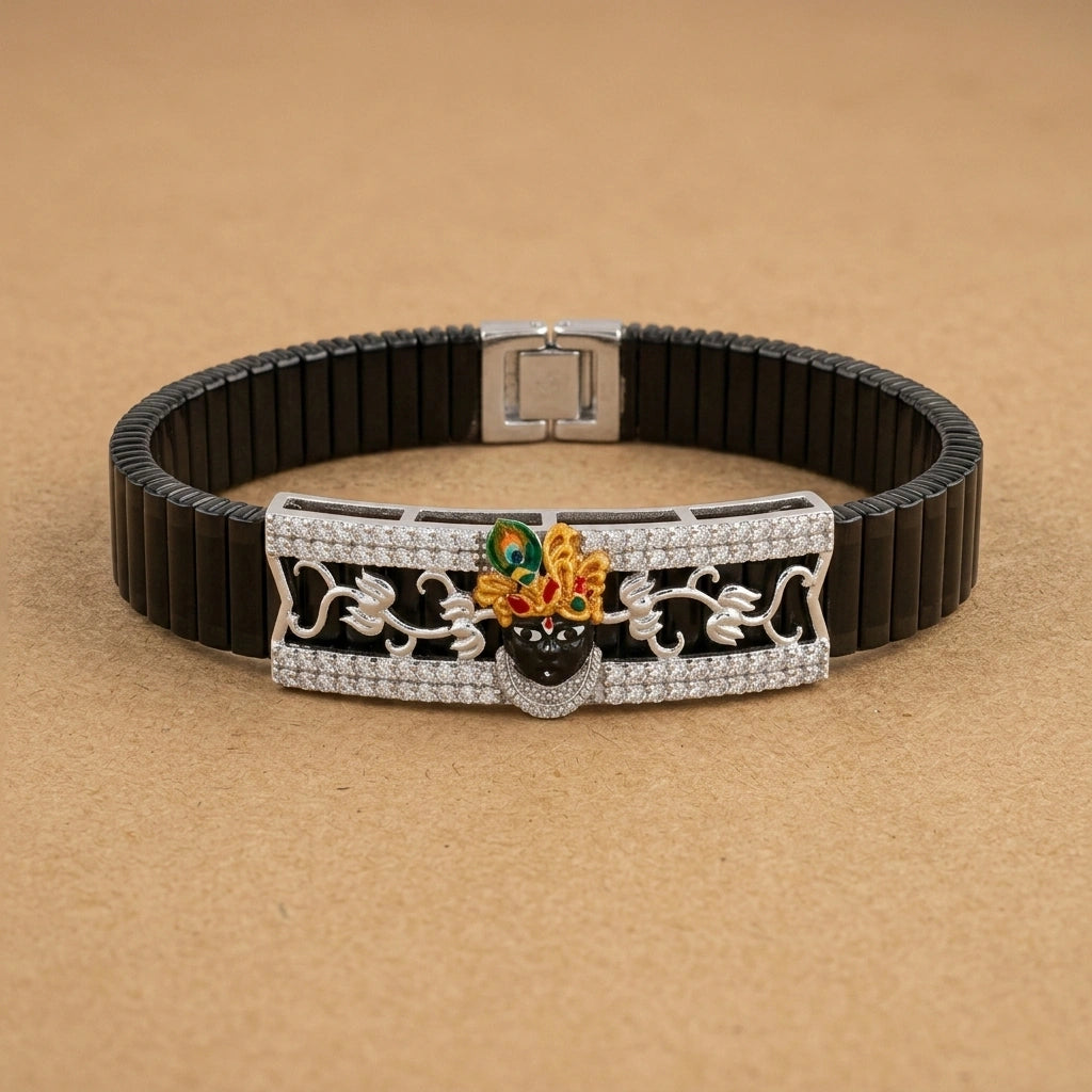 925 Silver Shreenathji Mina Work Bracelet with Diamond – Silver Faith Jewellery