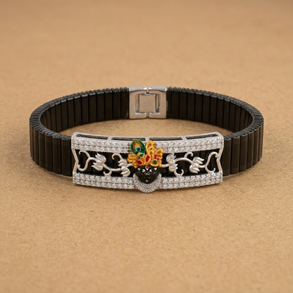 925 Silver Shreenathji Mina Work Bracelet with Diamond – Silver Faith Jewellery
