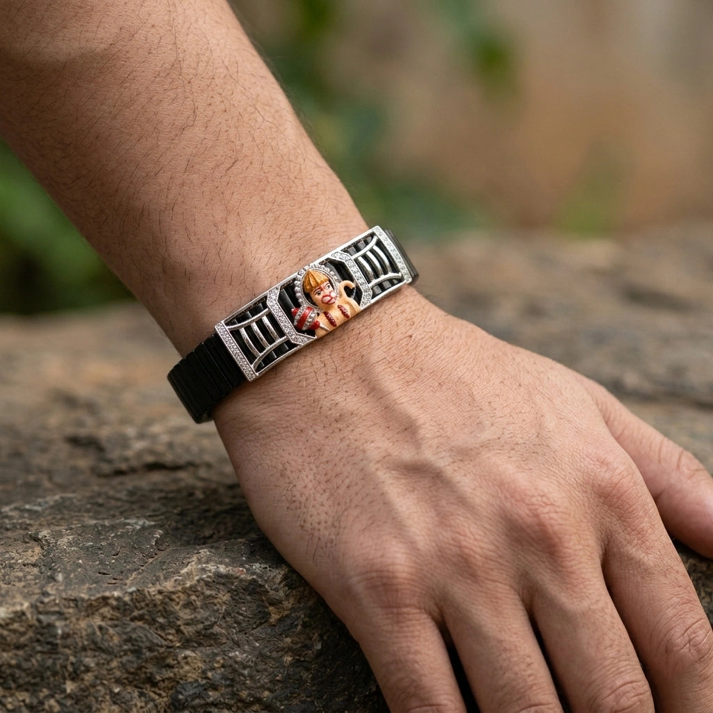 925 Silver Spiritual Jewellery Hanumanji Mina Diamond Bracelet