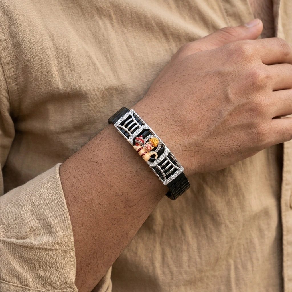 925 Silver Spiritual Jewellery Hanumanji Mina Diamond Bracelet