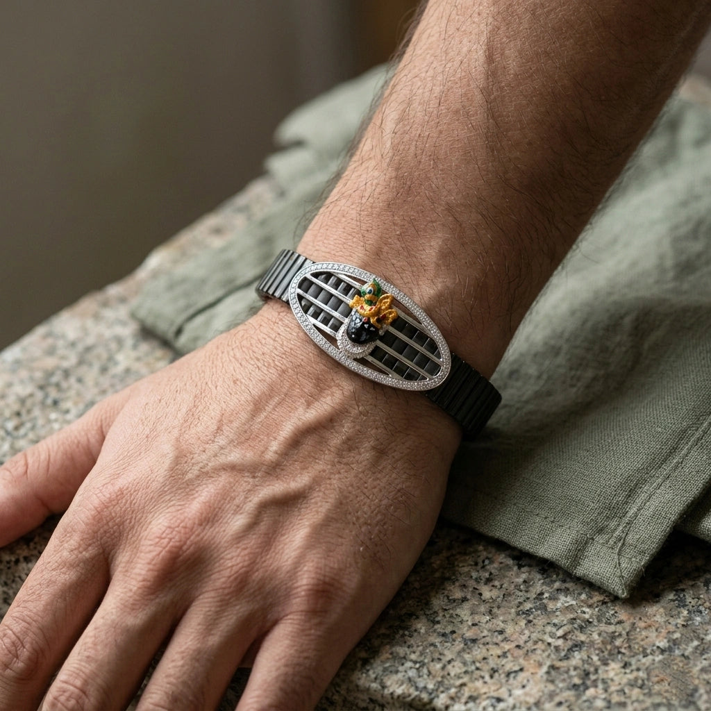 925 Silver Spiritual Jewellery Shreenathji Mina Diamond Bracelet