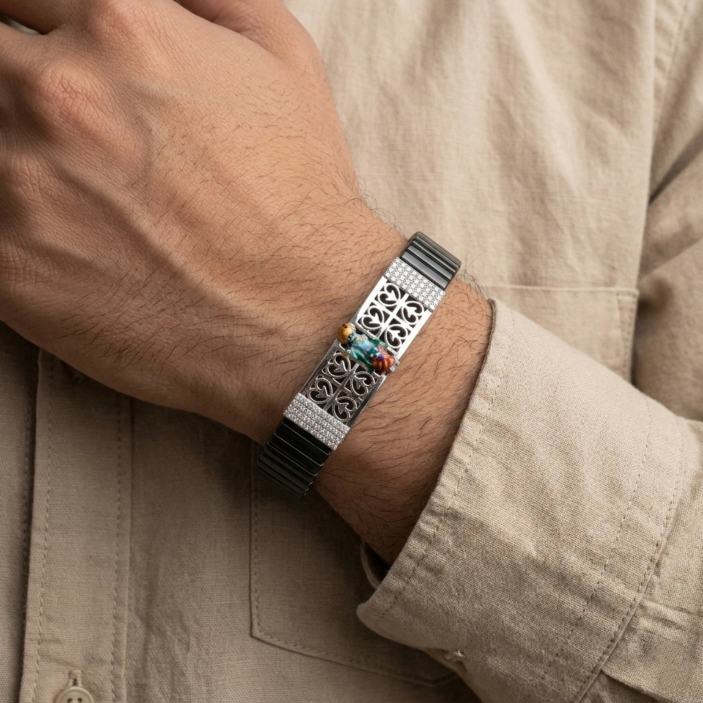 925 Silver Spiritual Jewellery Krishnaji Mina Diamond Bracelet