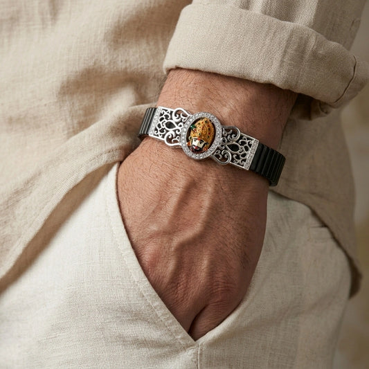 925 Silver Khatu Shyam Baba Minakari Bracelet with Mino & Diamond