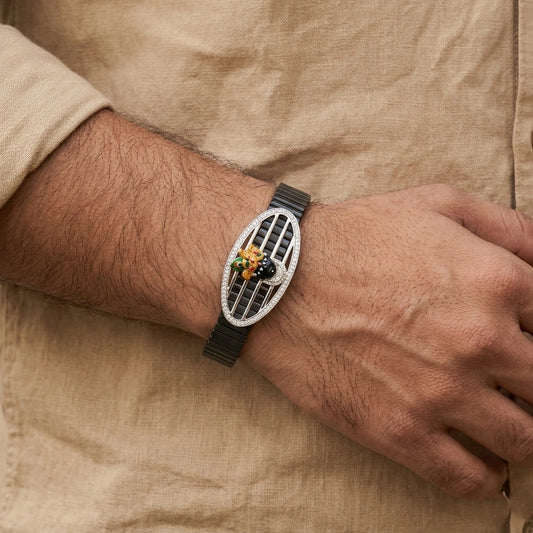 925 Silver Spiritual Jewellery Shreenathji Mina Diamond Bracelet