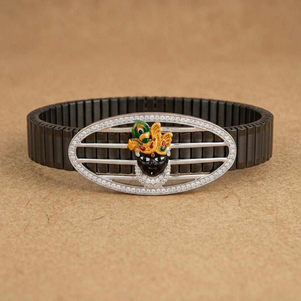 925 Silver Spiritual Jewellery Shreenathji Mina Diamond Bracelet