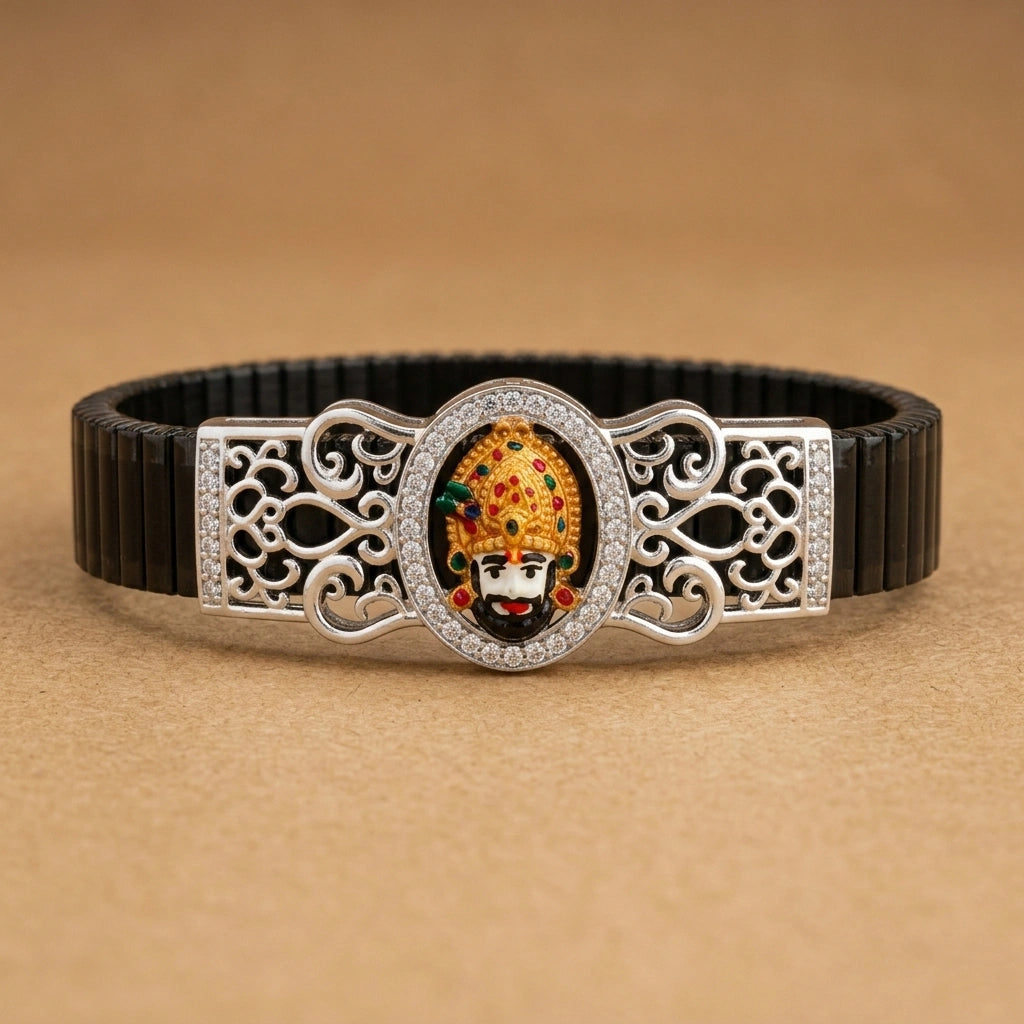 925 Silver Khatu Shyam Baba Minakari Bracelet with Mino & Diamond