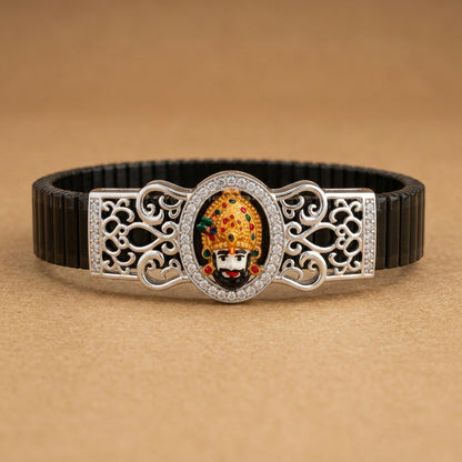 925 Silver Khatu Shyam Baba Minakari Bracelet with Mino & Diamond