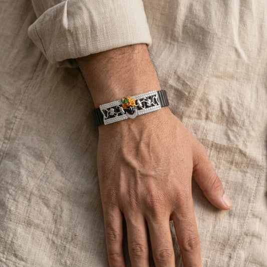 925 Silver Shreenathji Mina Work Bracelet with Diamond – Silver Faith Jewellery