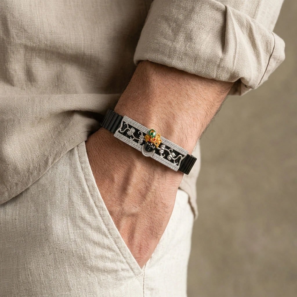 925 Silver Shreenathji Mina Work Bracelet with Diamond – Silver Faith Jewellery