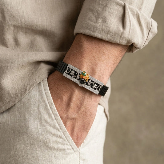 925 Silver Shreenathji Mina Work Bracelet with Diamond – Silver Faith Jewellery