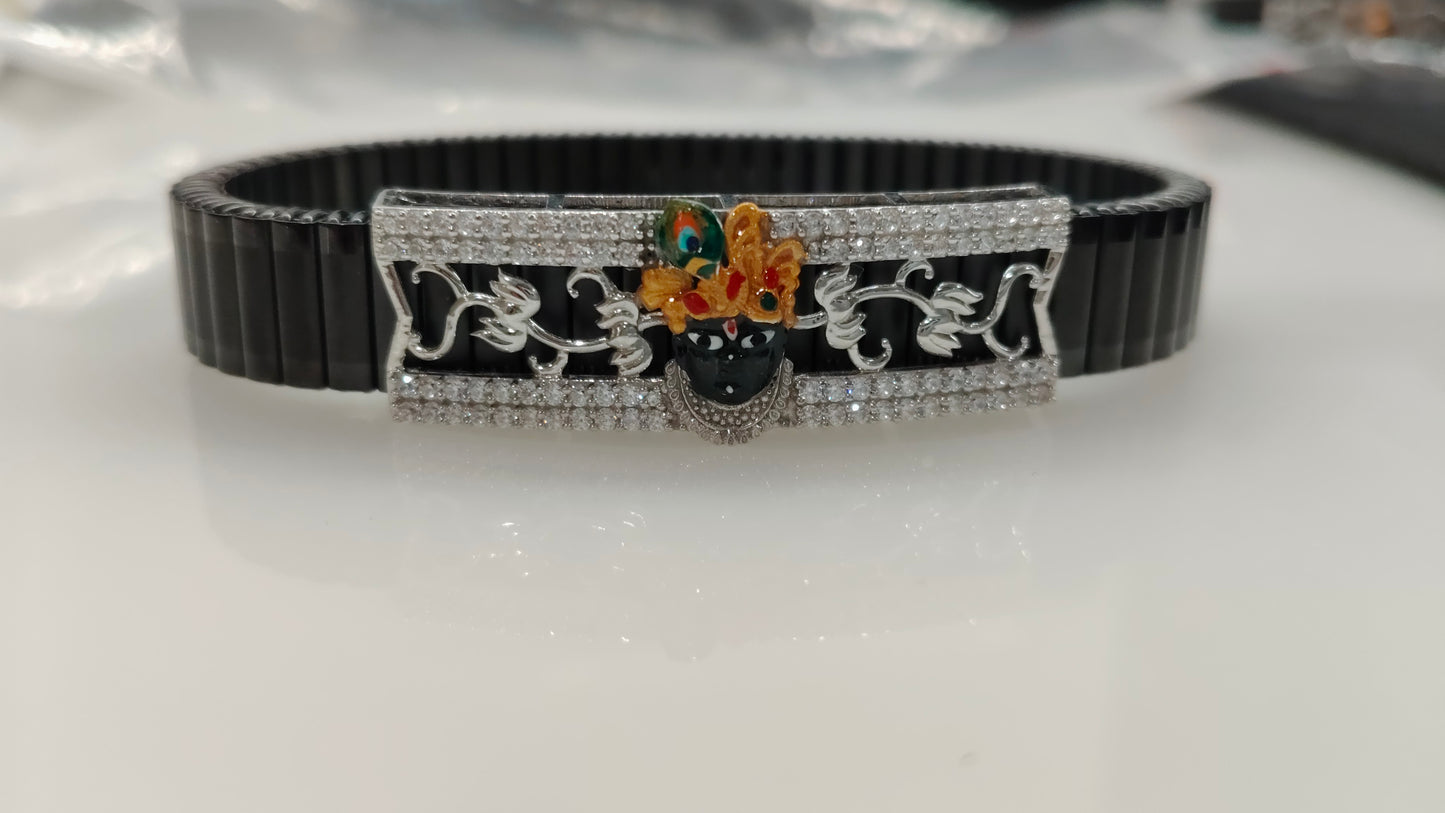 925 Silver Shreenathji Mina Work Bracelet with Diamond – Silver Faith Jewellery